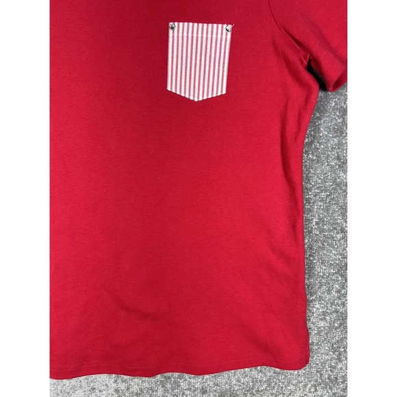Quacker Factory Short Sleeve Knit Top Seersucker Stripe Pocket Womens Medium Red - Picture 7 of 16